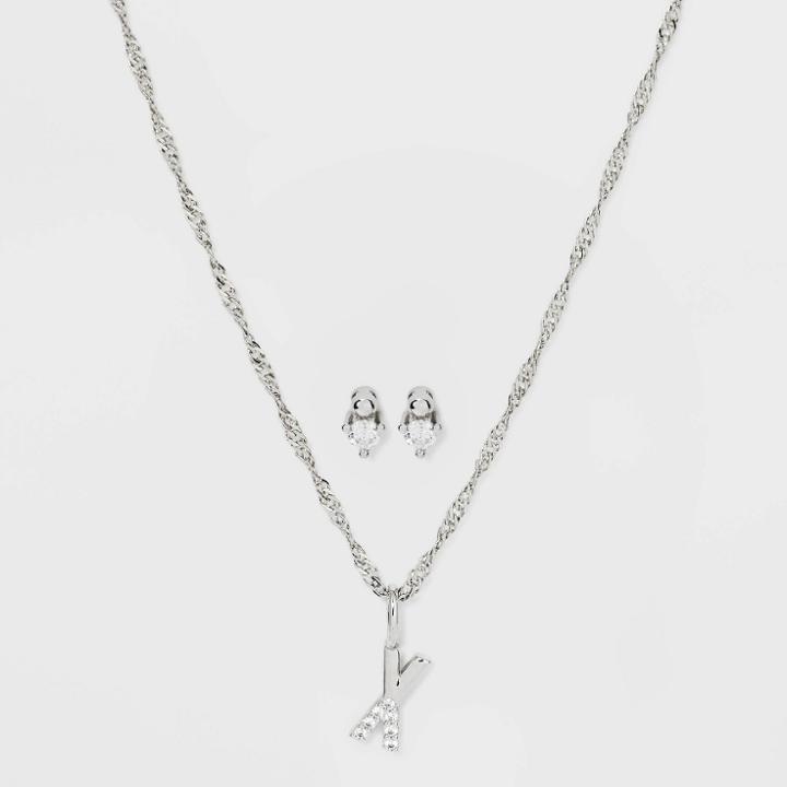 Silver Plated Cubic Zirconia 'x' Initial Earring And Pendant Necklace Set - A New Day