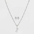 Silver Plated Cubic Zirconia 'x' Initial Earring And Pendant Necklace Set - A New Day