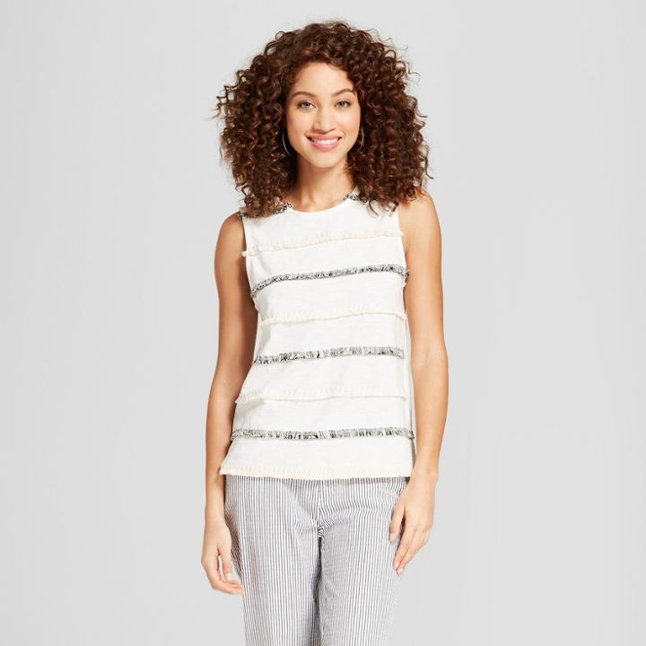 Women's Striped Fringe Tank - A New Day Cream