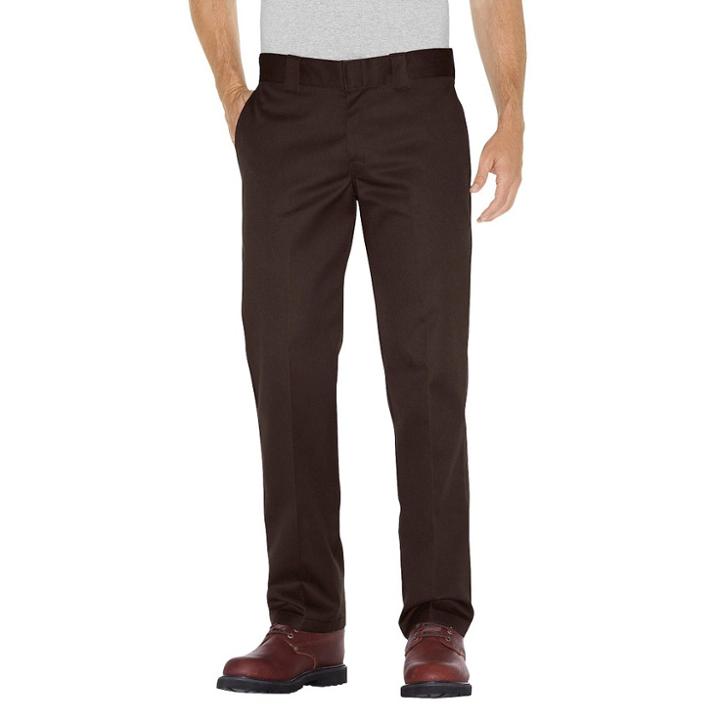 Dickies Men's Slim Straight Fit Twill Pants- Chocolate Brown 31x32, Brown Brown
