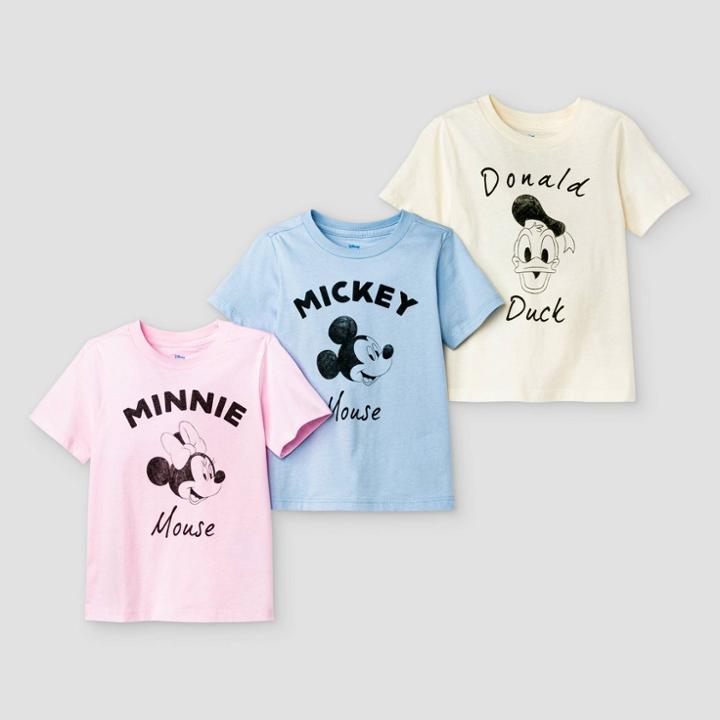 Toddler 3pk Mickey Mouse & Friends Short Sleeve T-shirt - 12m, Blue/pink/yellow