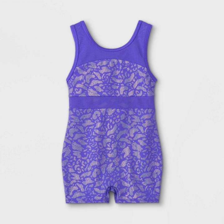Girls' Animal Print Gymnastics Biketard - Cat & Jack Purple