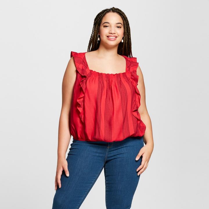 Women's Plus Size Striped Ruffle Tank - Universal Thread Red X