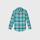 Boys' Long Sleeve Button-down Poplin Plaid Shirt - Cat & Jack Blue/green