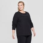Women's Plus Size Embellished Long Sleeve Pullover - Ava & Viv Black X