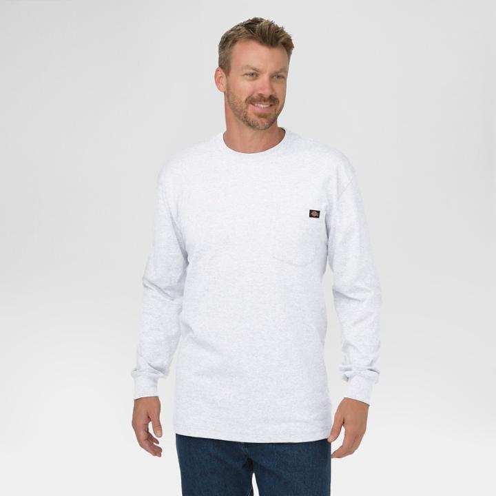 Dickies Men's Big & Tall Cotton Heavyweight Long Sleeve Pocket T-shirt- White