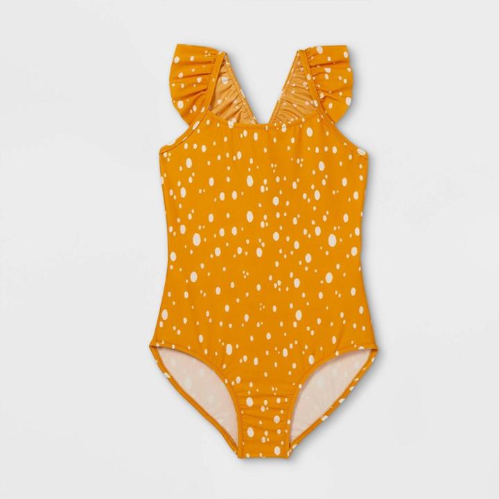 Girls' Ruffle Dotted One Piece Swimsuit - Cat & Jack Yellow
