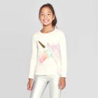 Girls' Long Sleeve Flip Sequin Unicorn T-shirt - Cat & Jack Cream Xs, Girl's, White