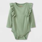 Baby Girls' Ruffle Rib Long Sleeve Bodysuit - Cat & Jack Sage Green Newborn