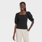 Women's Puff Elbow Sleeve Top - A New Day Black