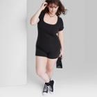 Women's Short Sleeve Lace-up Back Fitted Romper - Wild Fable Black