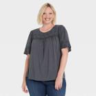 Women's Plus Size Short Sleeve Eyelet Detail Blouse - Knox Rose Navy