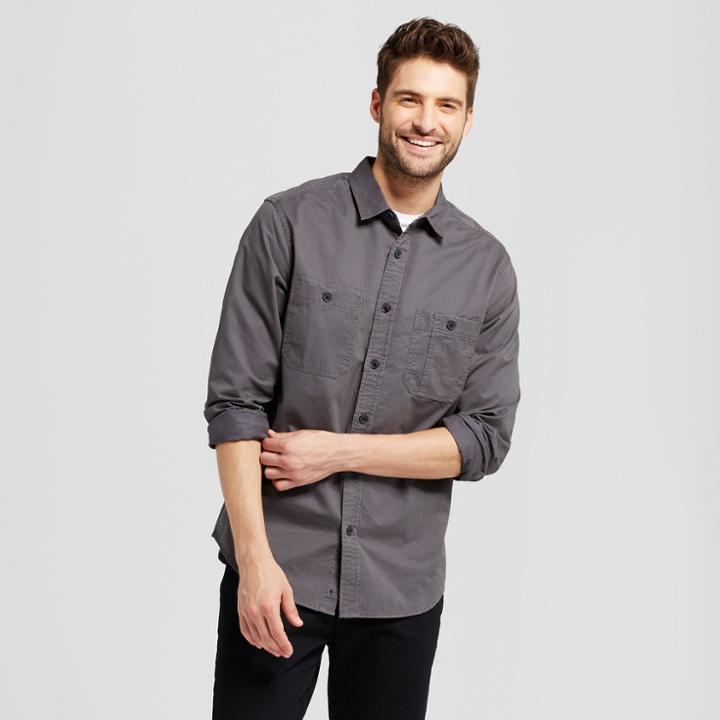 Men's Standard Fit Military Long Sleeve Shirt - Goodfellow & Co Dark Gray