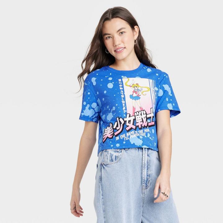 Women's Sailor Moon Cropped Short Sleeve Graphic T-shirt - Blue