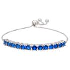Distributed By Target Adjustable Bracelet With Blue Round Cut 4mm Cubic Zirconias In Silver Plate- Blue/gray