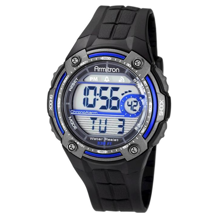 Men's Armitron Sport Digital Chronograph Resin Strap Watch - Black, Black/blue