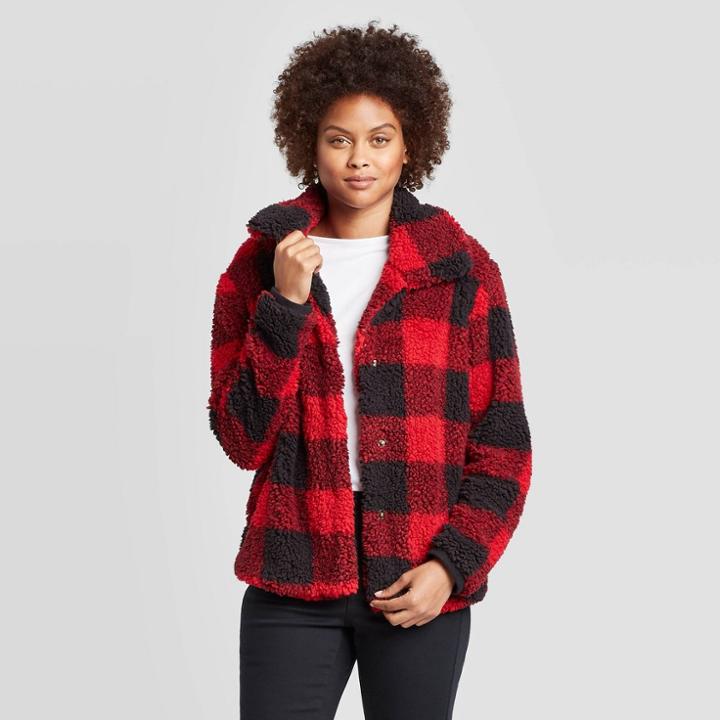 Women's Plaid Long Sleeve Shirt Jacket - Knox Rose Red