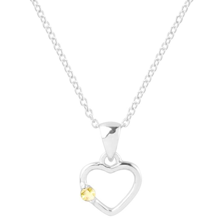 Journee Collection 1/10 Ct. T.w. Round-cut Cubic Zirconia Pave Set Heart Birthstone Necklace In Sterling Silver - Yellow, Girl's