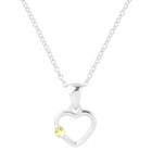 Journee Collection 1/10 Ct. T.w. Round-cut Cubic Zirconia Pave Set Heart Birthstone Necklace In Sterling Silver - Yellow, Girl's