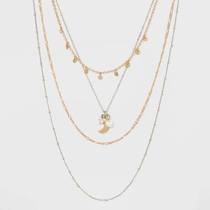 Target Multi Row Mixed Chain With Star And Moon Charm Necklace,