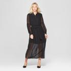 Women's Polka Dot Long Sleeve Belted Maxi Dress - Who What Wear Black/white