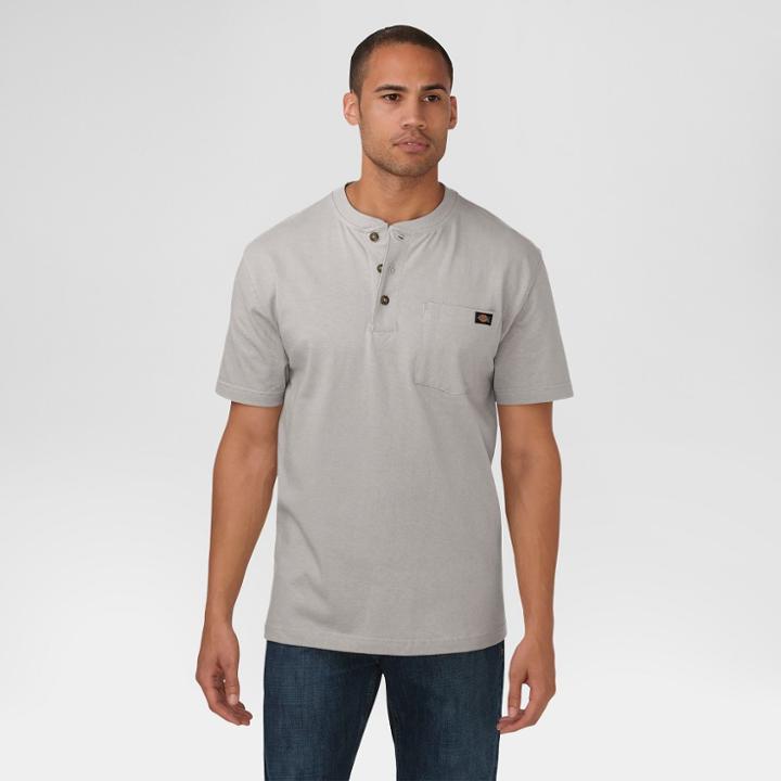 Dickies Men's Big & Tall Cotton Heavyweight Short Sleeve Pocket Henley Shirt- Heather Gray