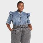 Women's Plus Size Puff 3/4 Sleeve Button-down Shirt - Who What Wear Blue