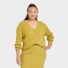 Women's Plus Size Ribbed Cardigan - Ava & Viv Green X