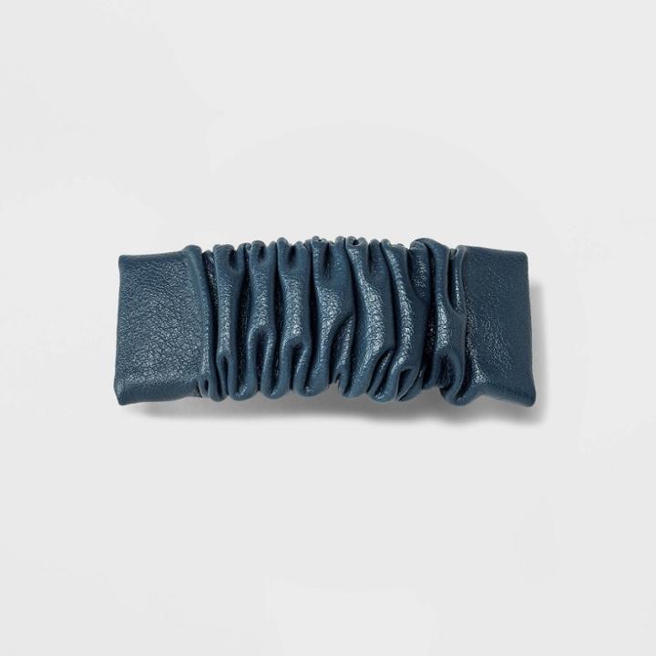 Rouched Faux Leather Barrette Hair Clip - A New Day Blue