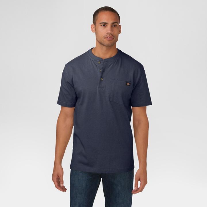 Dickies Men's Big & Tall Cotton Heavyweight Short Sleeve Pocket Henley Shirt- Dark Navy L