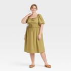 Women's Plus Size Puff Short Sleeve Dress - Universal Thread Green
