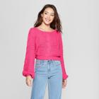 Women's Long Sleeve Cable Crop Pullover Sweater - Almost Famous (juniors') Pink