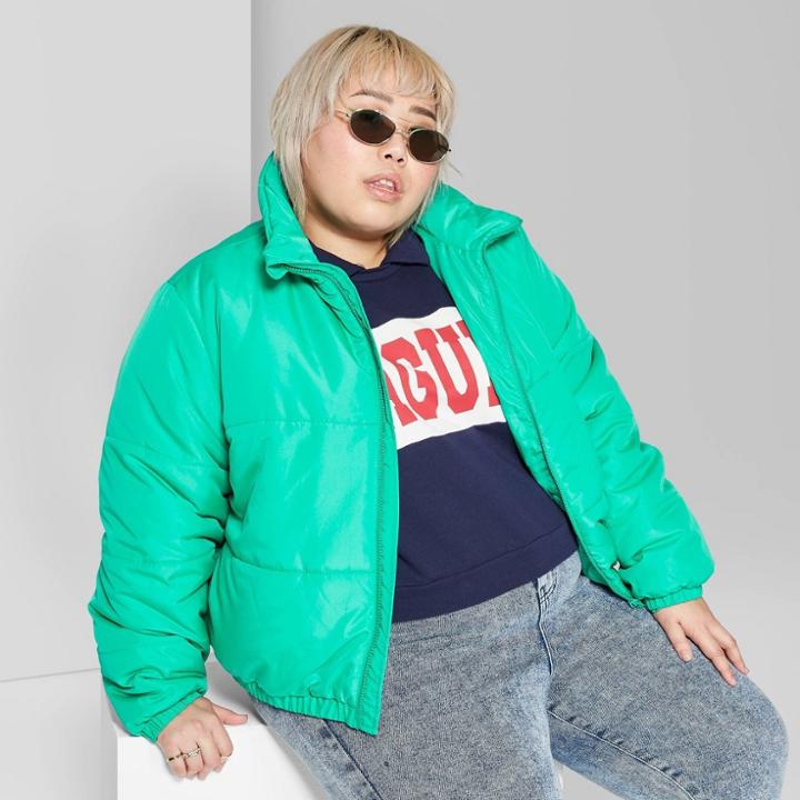 Women's Plus Size Long Sleeve Zip-up Puffer Jacket - Wild Fable Green