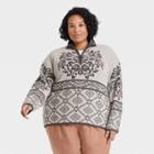 Women's Plus Size Mock Turtleneck Quarter Zip Damask Pullover Sweater - Knox Rose Gray