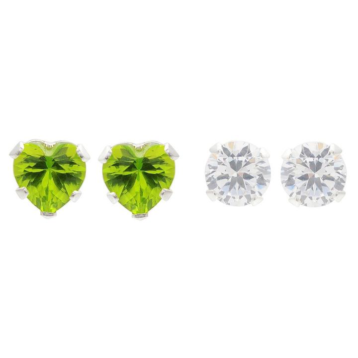 Journee Collection 3/5 Ct. T.w. Round-cut Cz Prong Set Stud Earrings Set In Sterling Silver - Light Green/white, Girl's