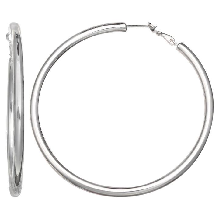 Distributed By Target Women's Polished Paddleback Hoop Earrings In Silver Plate - Gray