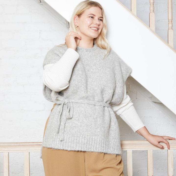Women's Plus Cable Knit Poncho - A New Day Gray