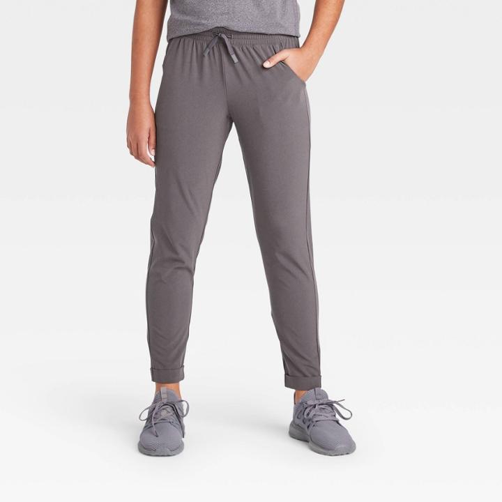 Girls' Stretch Woven Pants - All In Motion Gray Heather Xs, Girl's, Gray Grey