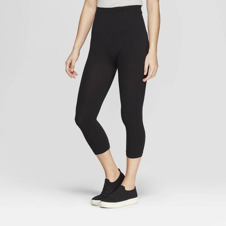 Women's High Waist Cotton Capri Leggings - A New Day Black