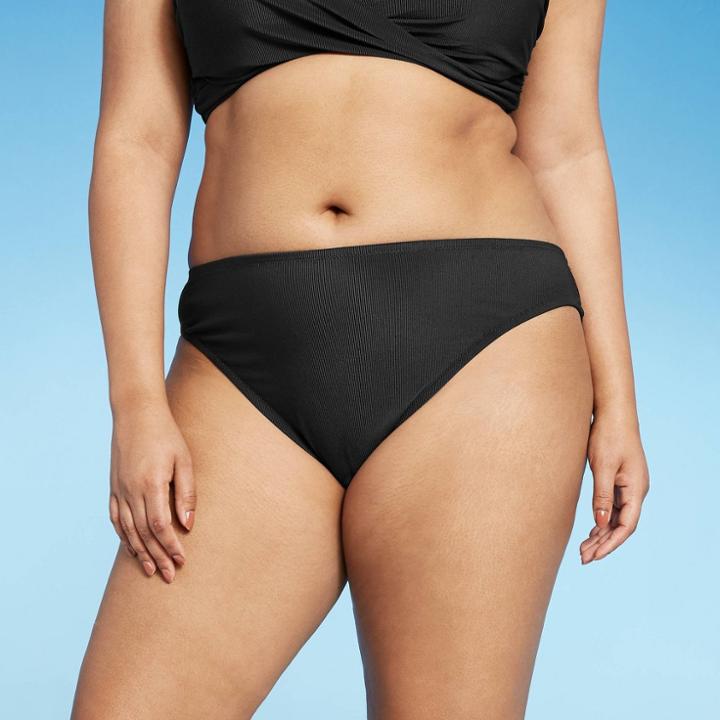 Women's Ribbed Cheeky Bikini Bottom - Shade & Shore Black