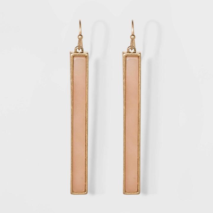 Semi-precious Rose Quartz Rectangular Stone Inlay Drop Earrings - Universal Thread Light Pink, Women's,