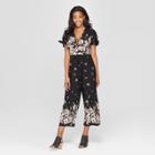 Women's Floral Print Short Sleeve V-neck Button Front Jumpsuit - Xhilaration