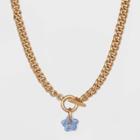 Blue Lace Agate Semi-precious Charm Toggle Chain Necklace - Universal Thread Worn Gold