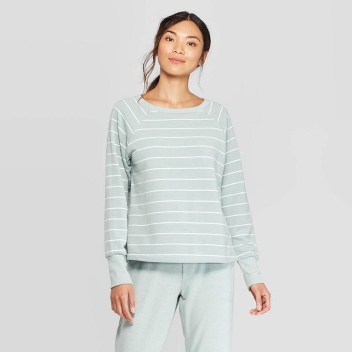 Women's Striped Beautifully Soft Fleece Lounge Sweatshirt - Stars Above Mint Green Xxl, Women's, Green Green