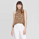 Target Women's Floral Print Sleeveless Mock Turtleneck Smocked Top - A New Day Olive