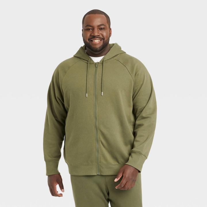 Men's Big & Tall Cotton Fleece Full Zip Hoodie - All In Motion Olive
