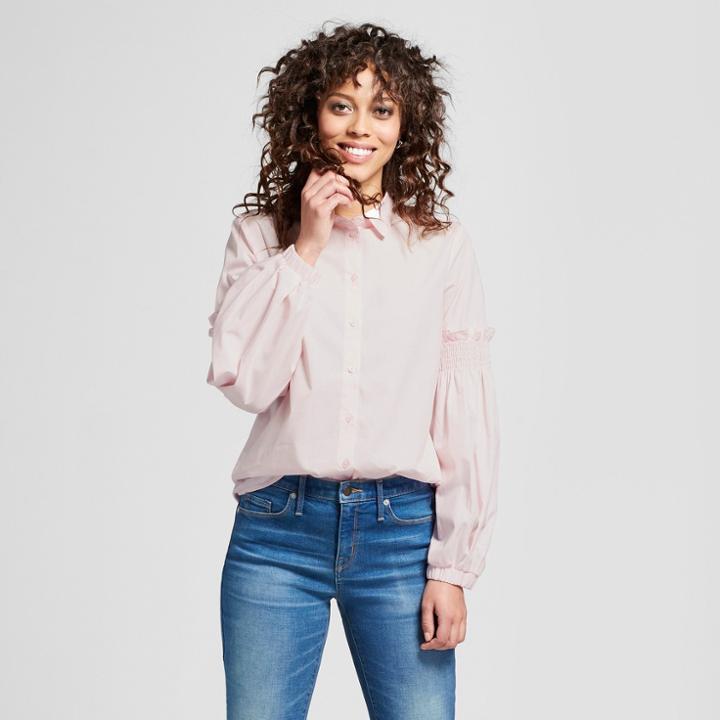Mossimo Women's Long Smocked Sleeve Button-up -