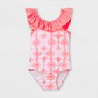 Toddler Girls' Tie-dye Scalloped Ruffle One Piece Swimsuit - Cat & Jack Coral