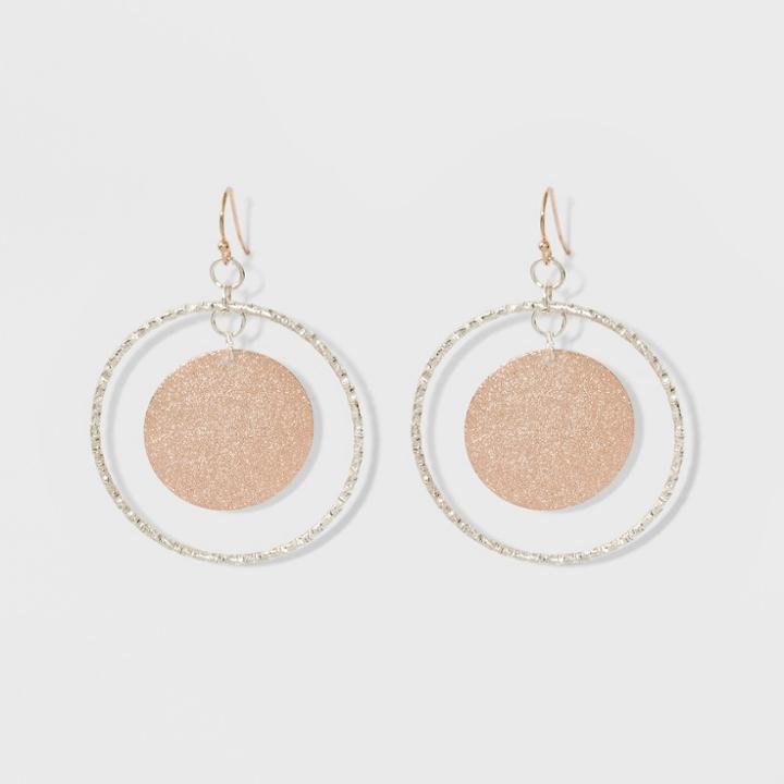 Target Diamond Dust Coin And Wire Circle Earrings - A New Day Silver/rose Gold