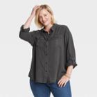 Women's Plus Size Long Sleeve Button-down Utility Shirt - Knox Rose Gray